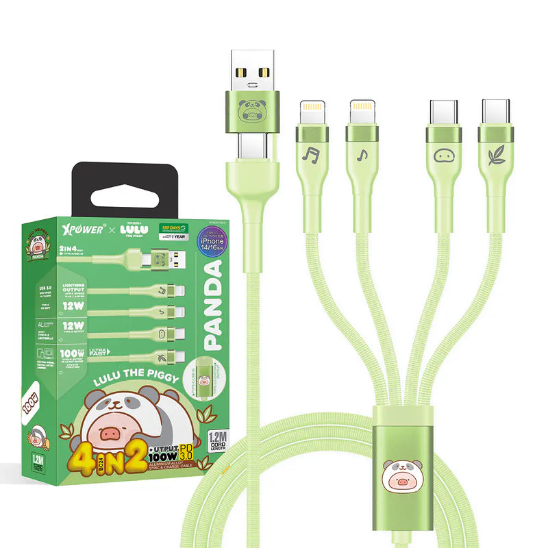 XPower x Lulu the piggy BC24 8IN1 2IN4 OUT  100W PD3.0 Aluminium Alloy Sync & Fast Charge Cable